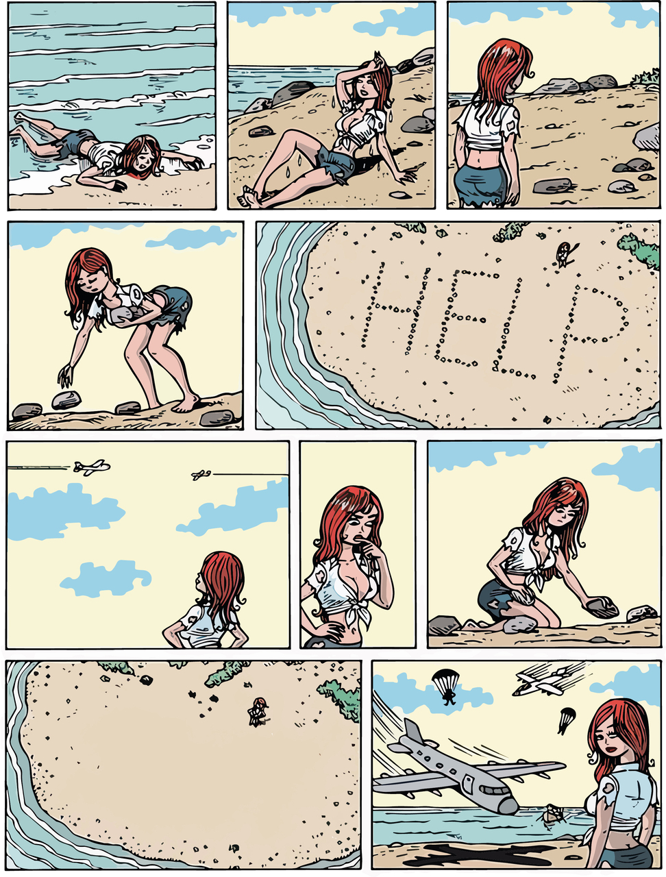 Woman on Deserted Island Gets Rescued meme template image