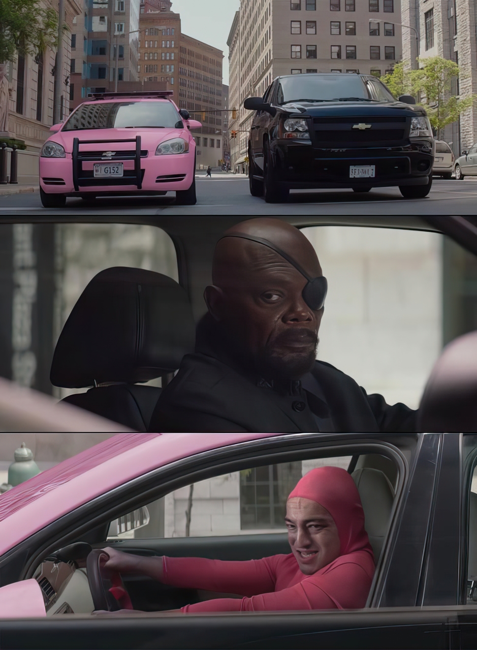 Nick Fury Looking at Pink Guy Meme Template