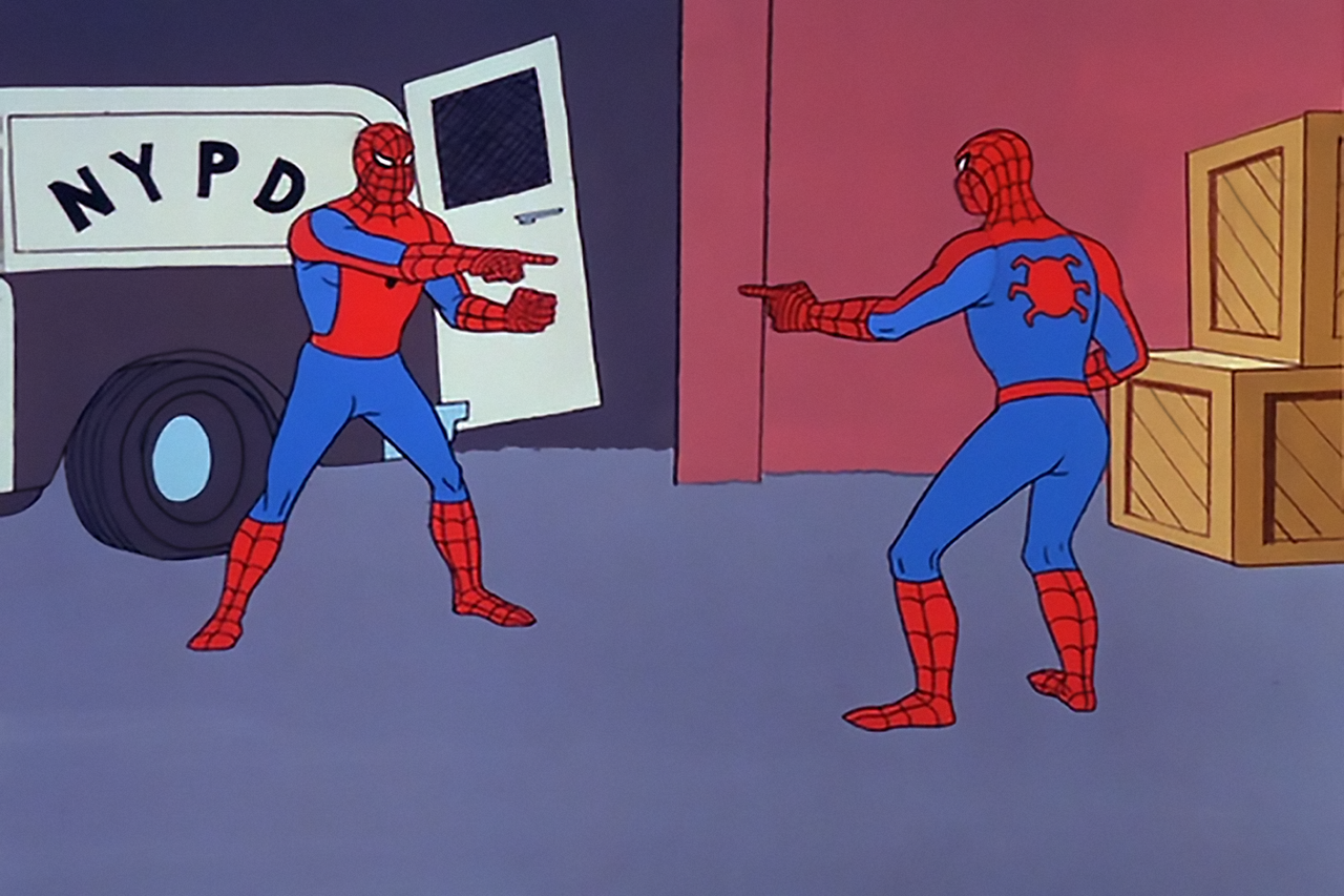 Spider-Man Pointing at Spider-Man - Generated with Text to Meme