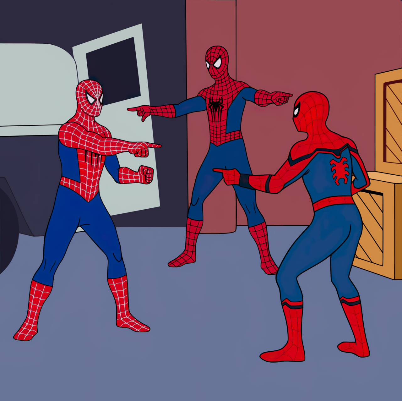 Spider-Man Pointing at Spider-Man meme template image