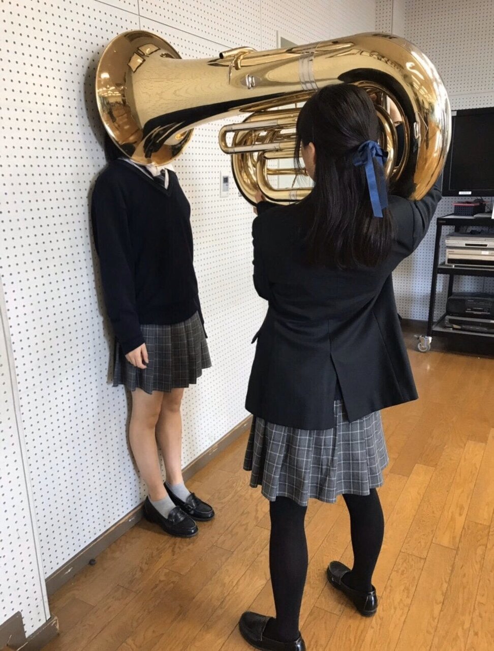 Girl with Tuba Head meme template image