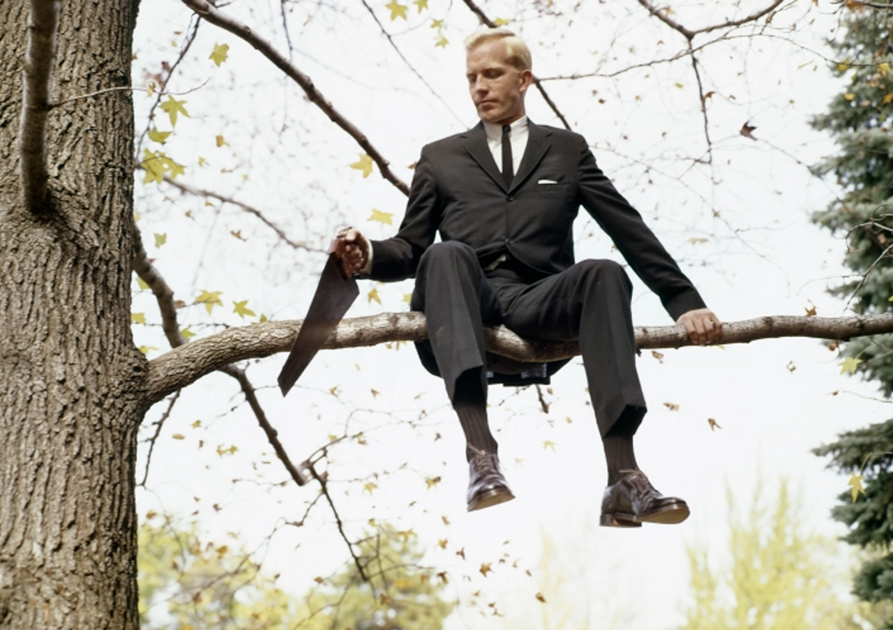Man Cutting the Branch He's Sitting On meme template image