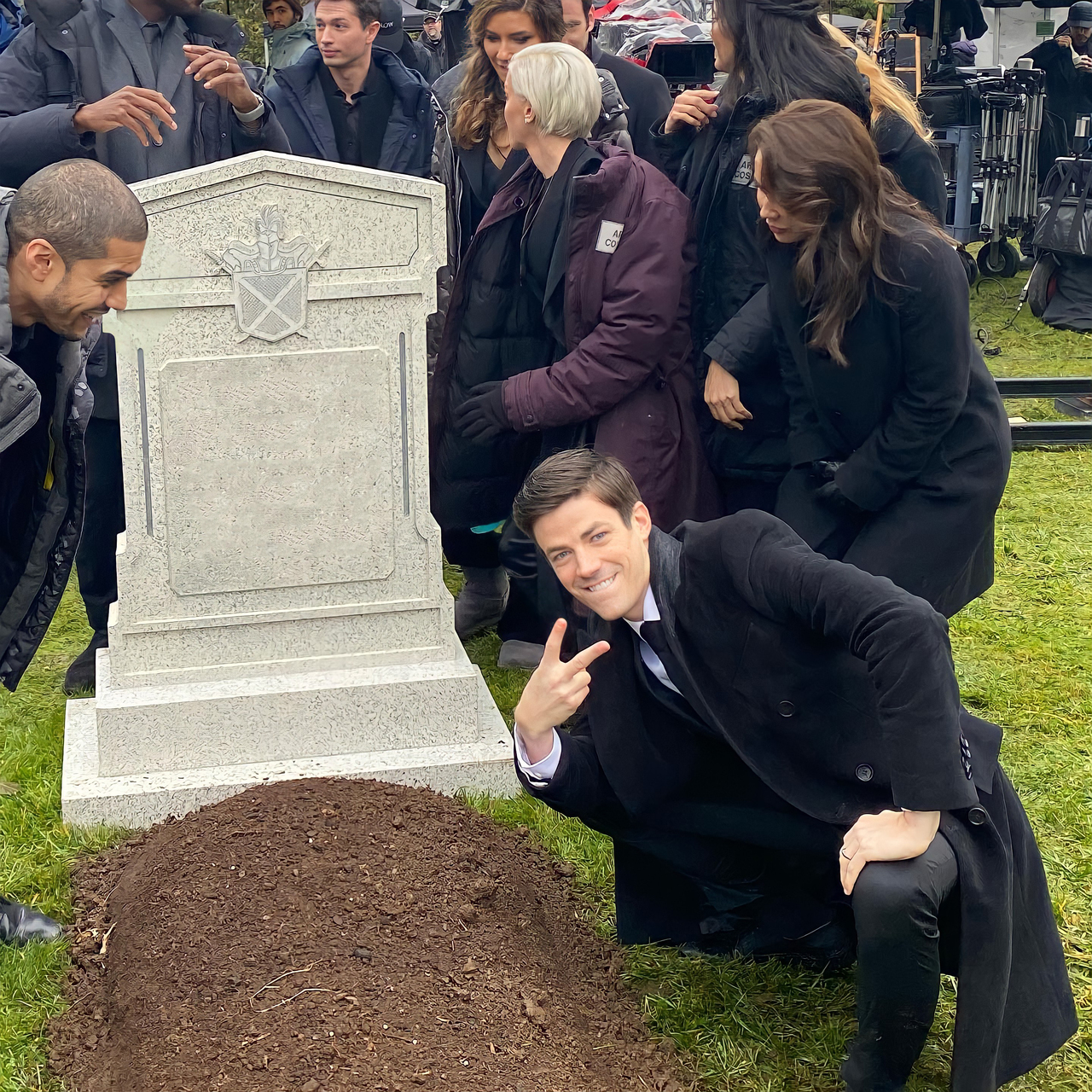 Grant Gustin Tombstone Peace Sign meme template image