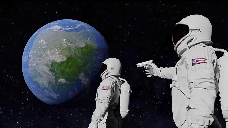Astronaut Pointing Gun at Astronaut Meme Template