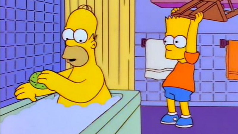 Bart About to Hit Homer with a Chair Meme Template