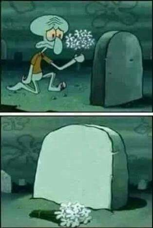 Squidward at Grave Meme Template