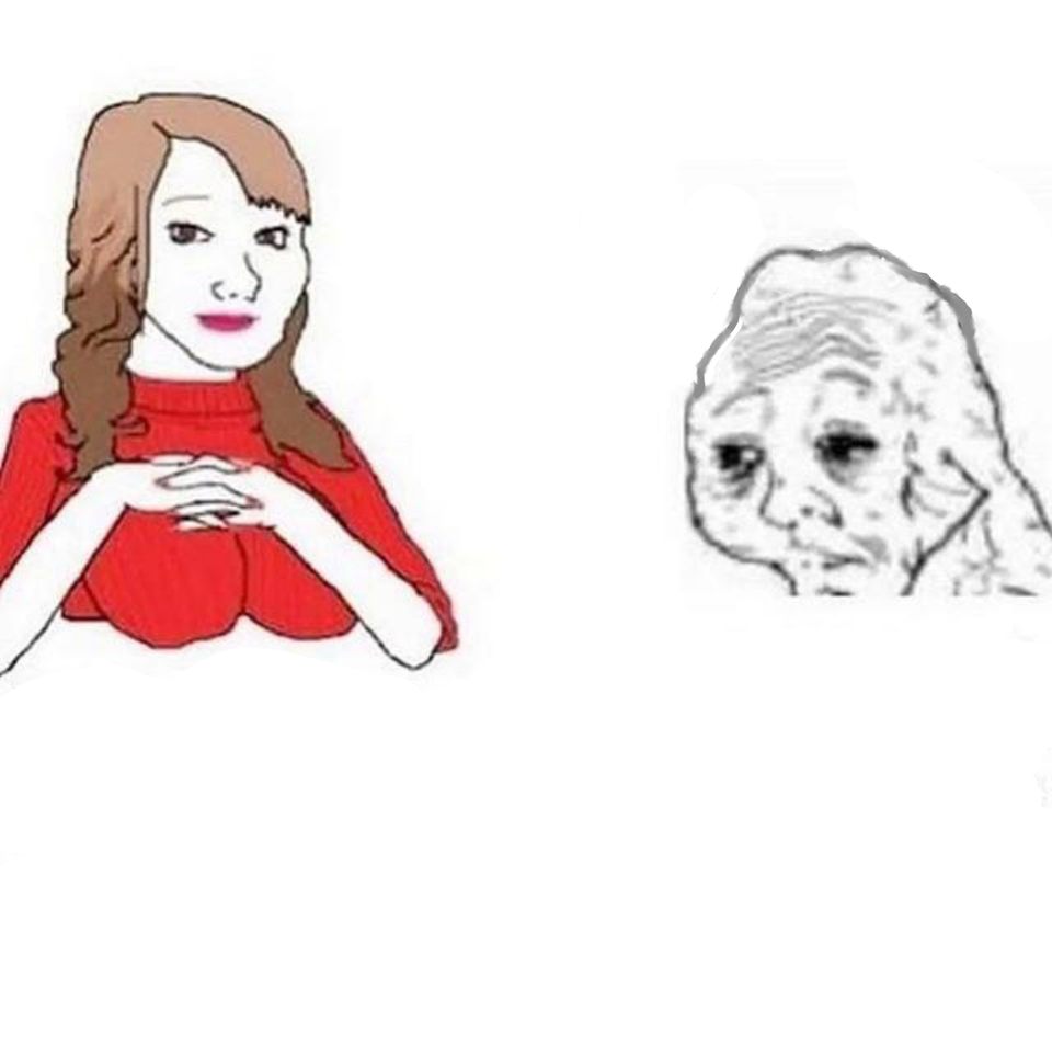 Wojak Girl vs. Distressed Wojak Meme Template