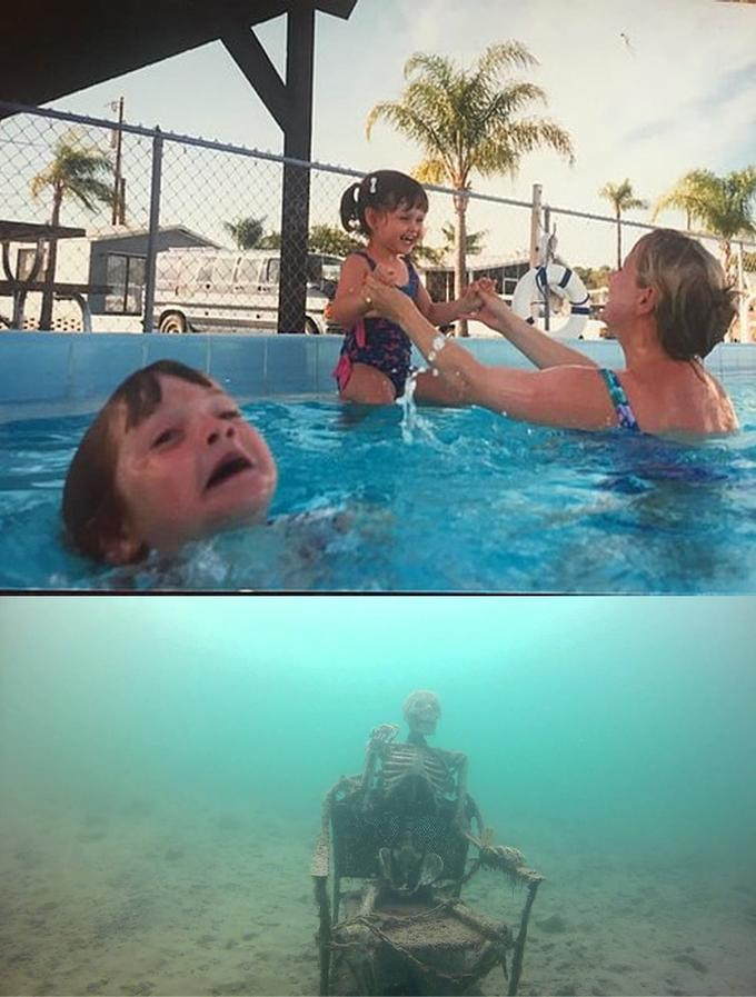 Pool Then and Now Meme Template