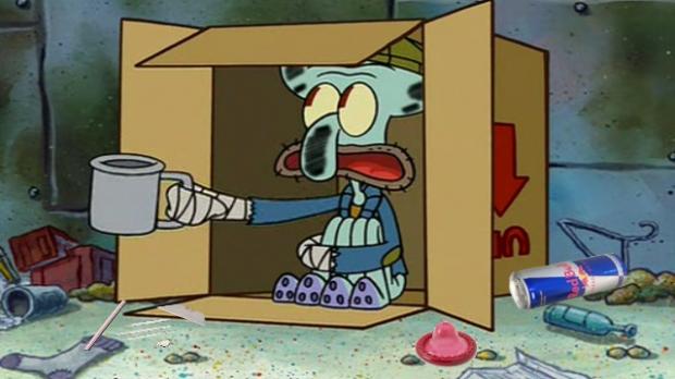 Squidward Homeless Meme Template