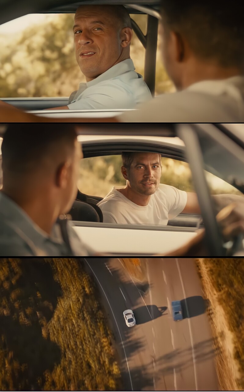 Fast and Furious Cars Looking at Each Other meme template image