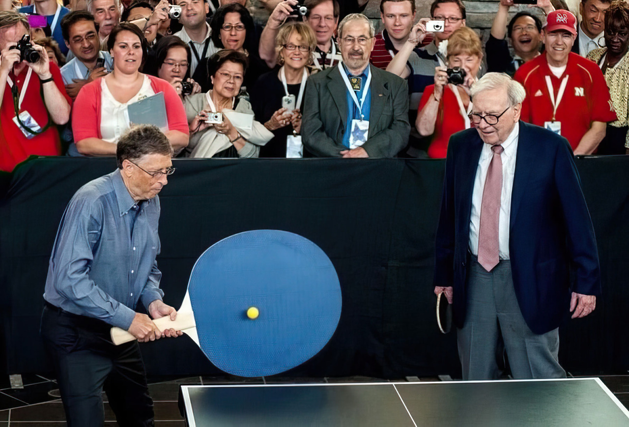 Bill Gates and Warren Buffett Play Ping Pong meme template image