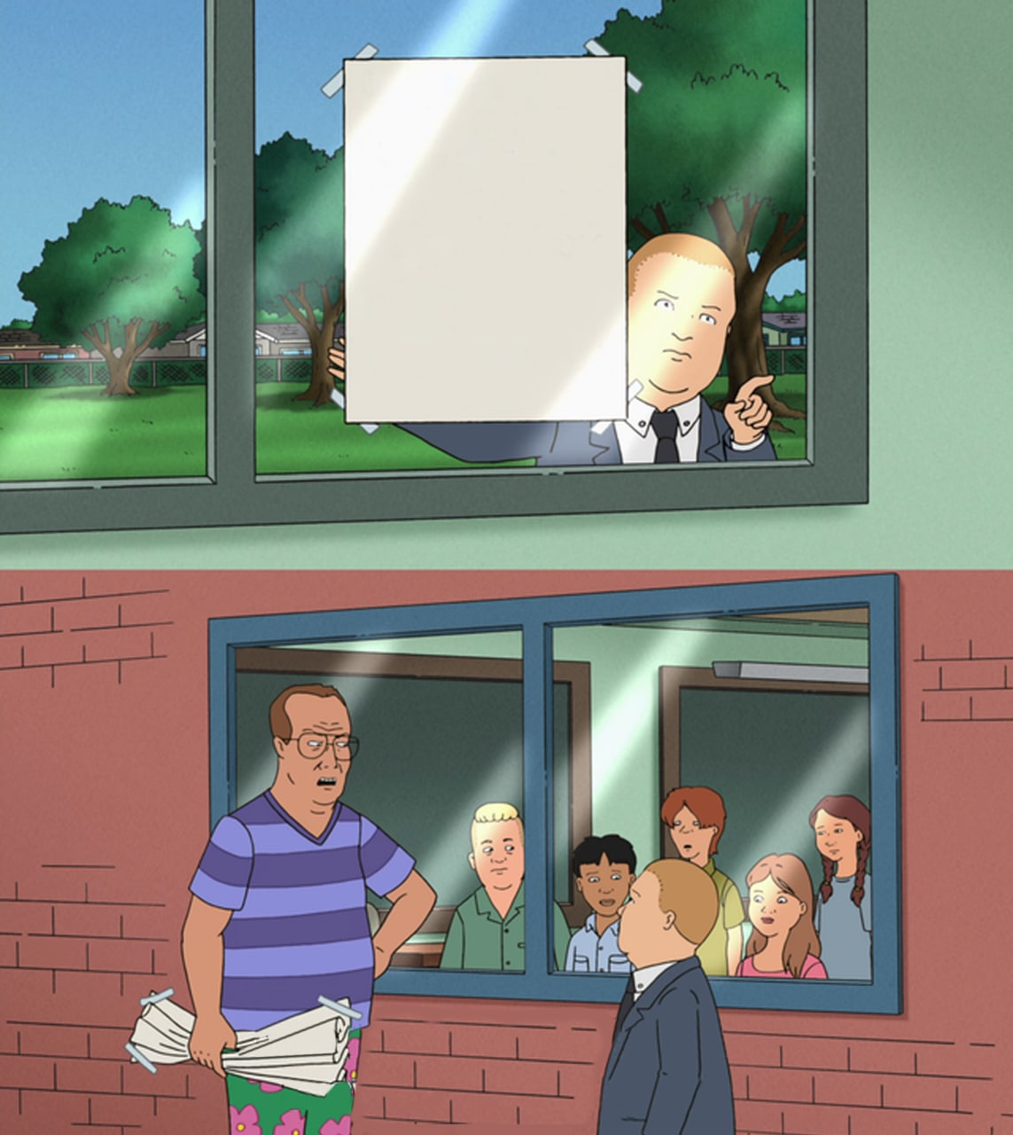 Bobby Hill Explaining Blank Paper meme template image