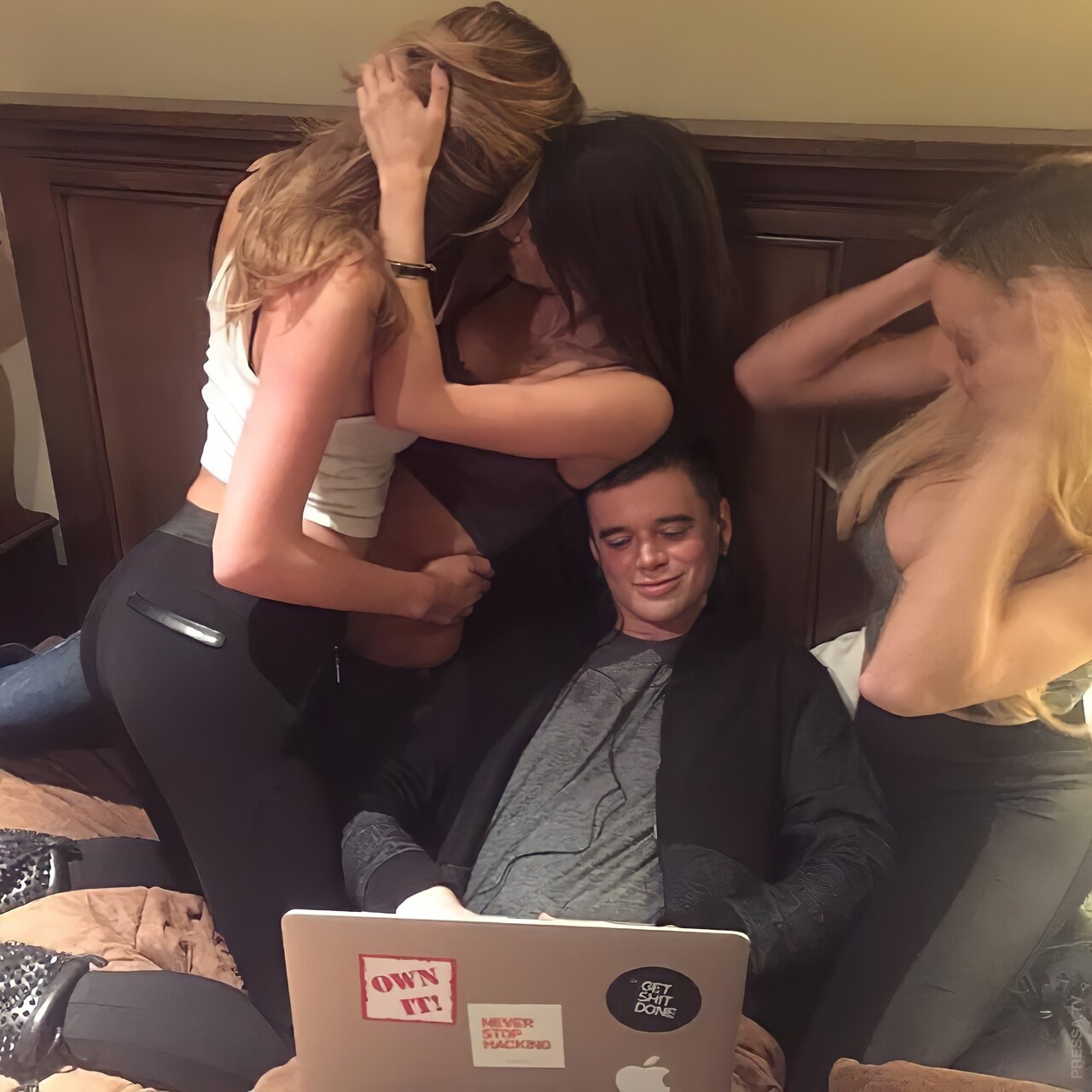 Chad Stares at Laptop While Girls Kiss Meme Template