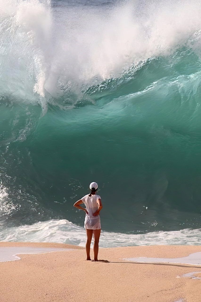 Woman About to Be Crushed by Wave Meme Template