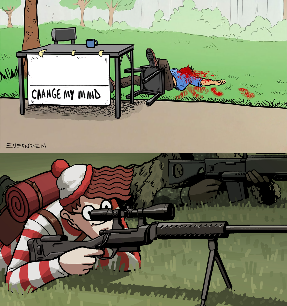 Waldo Sniper "Change My Mind" meme template image